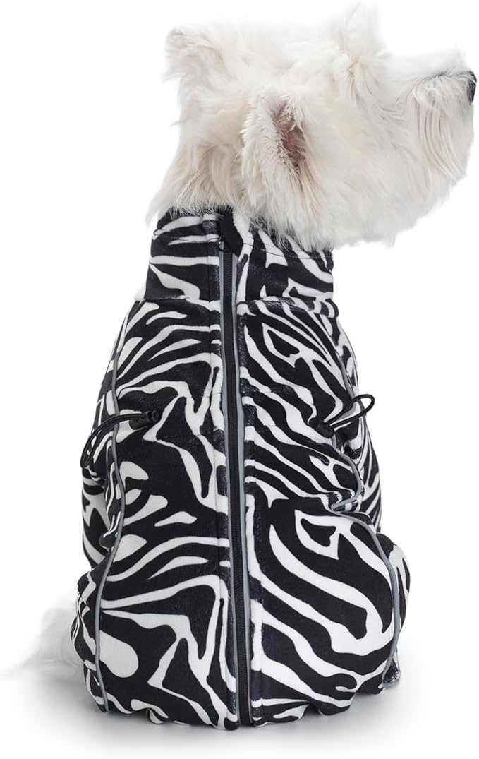 Fleece Dog Coat for Small Medium Dog,Pullover Pajamas Jumpsuit Bodysuit Puppy Coats with Legs, Pet Windproof Warm Cold Weather Jacket Full Body Vest Cozy Snowsuit Outfit Clothes (Zebra Striped, L)