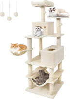 Tangkula 66 Inch Tall Cat Tree, Multi-Level Cat Tower with Sisal Scratching Posts, 2 Condos, Plush Perch, Hammock, Basket, Dangling Toys, Cat Climbing Furniture for Indoor Cats (Beige)