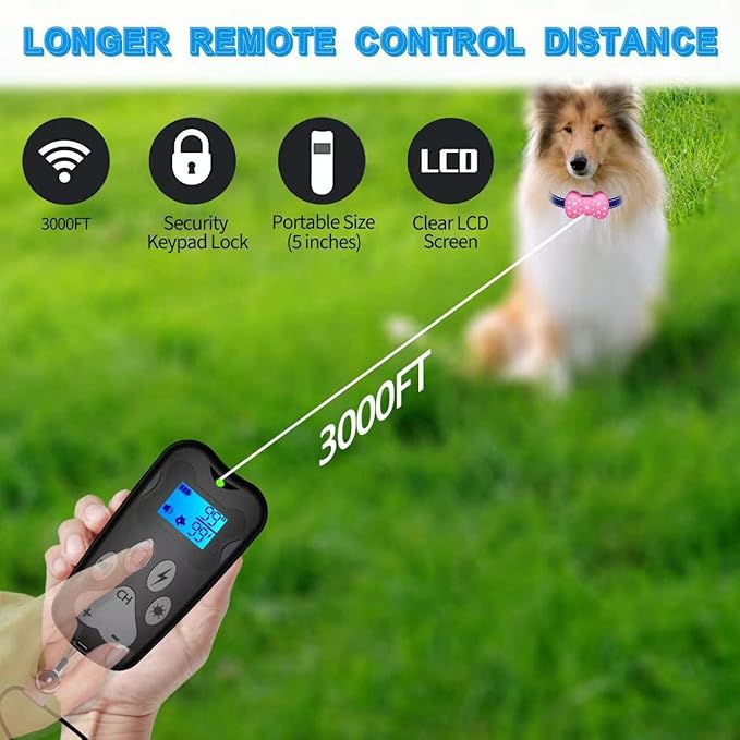 Dog Shock Collar -3000FT Training Collar with Remote for Shock Collar for Dogs-3 Training Modes,Collar for Dogs Training Rechargeable e Collars for Large Medium Small Dogs 8-110lbs
