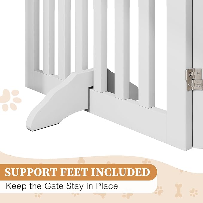 24”H Freestanding Dog Gates for The House, Wooden Pet Gates for Doorways, Extra Wide Dog Gate for Stairs, Support Feet Included, 80 inch Wide 4 Panels, Indoor Use, White