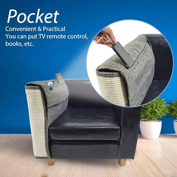 NATUYA Cat Scratch Furniture Protector - Large Sisal Cat Scratching Mat for Couch, Arm, Sofa, Corner (Dark Gray, Right)