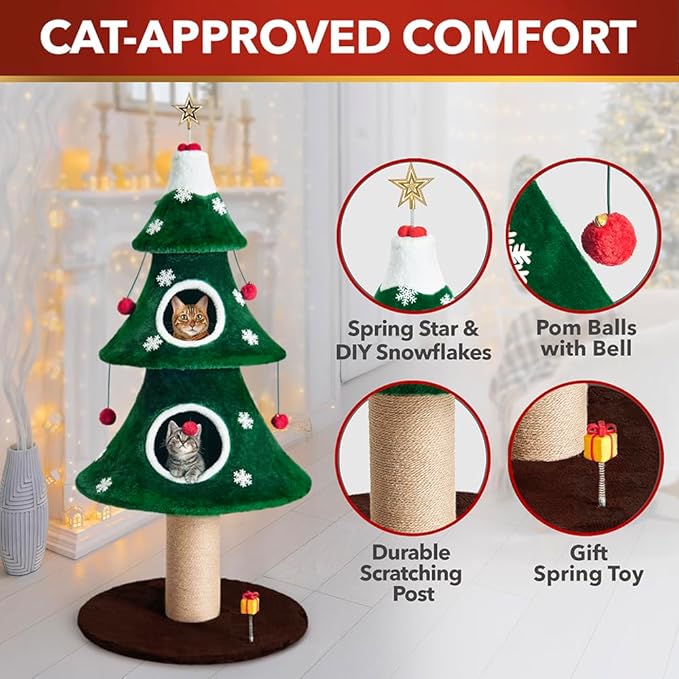 Cat Christmas Tree Multi Level Cat Tower with Scratching Posts Plush Condos and Holiday Cat Furniture Design Available in Multiple Styles and Sizes (Alpine, 52" H)