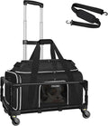 Petskd Top-Expandable Small Pet Carrier with Wheels(18" L x 13" W x 9.5" H), Southwest Airlines Approved, Rolling Pet Carrier for Small Dogs & Cats (Black)