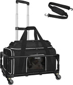 Petskd Top-Expandable Small Pet Carrier with Wheels(18" L x 13" W x 9.5" H), Southwest Airlines Approved, Rolling Pet Carrier for Small Dogs & Cats (Black)