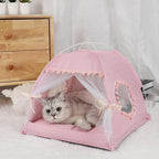 Selena Cat Bed Tents Dog House Indoor Outdoor Lace Mesh Breathable Windows Door Curtains Removable Portable Nest Teepe House (Large,Pink(Flower))
