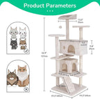 Cat Tree 54 Inch Cat Condo Stand House Multi-Level Cat Tower Durable Cat Scratching Post & Cozy Fun Indoor Cat Jumping Platform Kitty Activity Center with Furry Ball Toys for Cats, Beige
