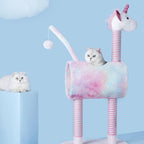 ZEZE Tunnel Cat Tree Condo for Indoor Cats, Animal-Themed Cat Tower with Cozy Tunnel Hideout, 3 Sisal Scratching Posts, Hanging Ball Toy, Thick Base (Unicorn)