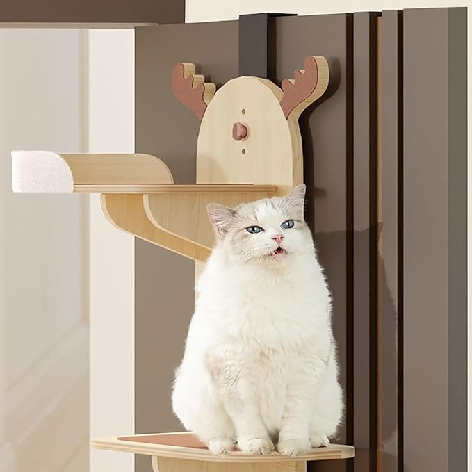 4-Tier Door Hanging Cat Scratching Post, Vertical Cat Climbing Frame with Anti-Collision Strips, Multi-Cat Shelf for Wardrobe/Stair Railing/Window