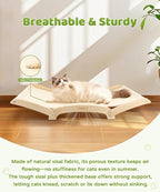 Large Sisal Cat Scratcher Bed with Solid Wood Base, Durable Scratch & Rest 2-in-1, Extra-Wide 28” Anti-Slip Cat Scratch Pad for Indoor Cats