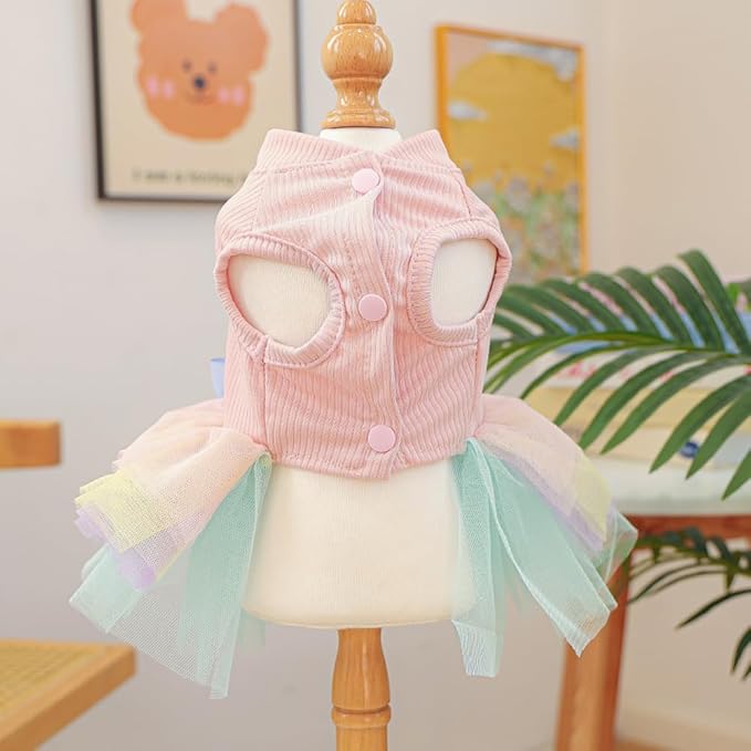 Pink Bunny Ears Dog Dress Spring Girl Puppy Clothes for Small Dog Easter Cat Dress for Cat Funny Tutu Dress Holiday Pet Outfit(Colorful, Small)