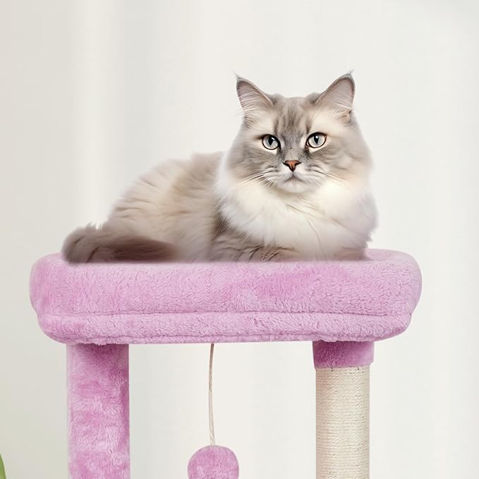 MIAO PAW Cute Cat Tree Cat Tower for Indoor Condo with Sisal Scratching Posts Jump Platform Furniture Activity Center Play House Bed Fashion Design Houses Pink