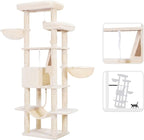 Heybly Cat Tree, 68 inch Multi-Level Cat Tower for Indoor Cats, 2 Widened Plush Perches Cat Condo with Scratching Board and Big Caves, Beige HCT025M