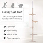 Road Cat Tree, Floor to Ceiling Cat Tower with Adjustable Height(90.5-102.25 Inches), 5 Level Cat Climbing Tower with Cozy Hammock, Platforms for Indoor Cats (Beige)