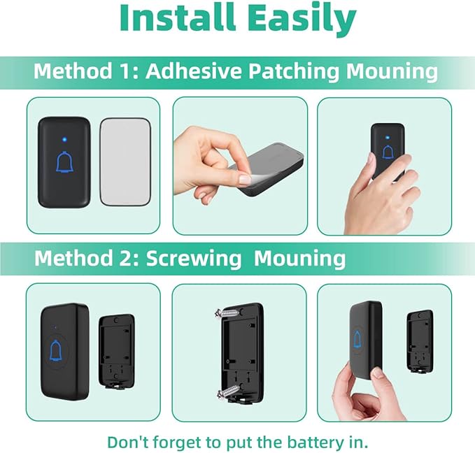 IP66 Doorbell Wireless Classroom Doorbell Waterproof & Dustproof with 66 Chimes Loud 115dB Door Bell Ringer 1000ft Range Electric Doorbells 7 Levels Volume Mute Mode for Bedroom Home Kids Room Office