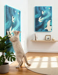 3-in-1 Sisal Cat Scratcher Mat 23.6x15.7'' Protects Carpet Couch & Furniture with Sticker Tape, Floor & Wall Cat Scratching Pad, Anti-Slip, Durable for Indoor Outdoor Cats (Blue Skyward)