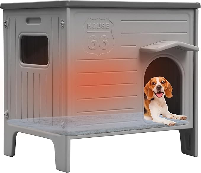 Rockever Dog House Outdoor Indoor for Small Medium Dogs, Insulated Dog House with Mat, Plastic Elevated Outdoor Dog House Waterproof Dog Kennel with Window, Clean Easily(M & Mat)