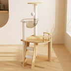 41.3” Wood Cat Tower with Sisal Scratching Post, Modern Cat Tree with Acrylic Bowl, Climbing Ladder & Hanging Ball Toy, Multi-Level Cat Activity Center (41.3 inch)