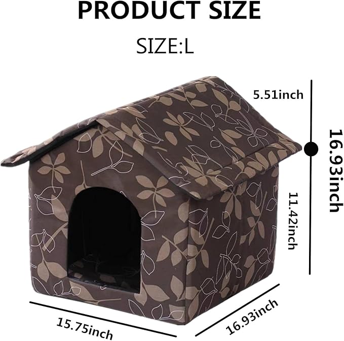 Outdoor Cat House Cat House for Outdoor and Indoor Use - Waterproof Shelter for Cats, Dogs, and Feral Animals (Brown, Large)