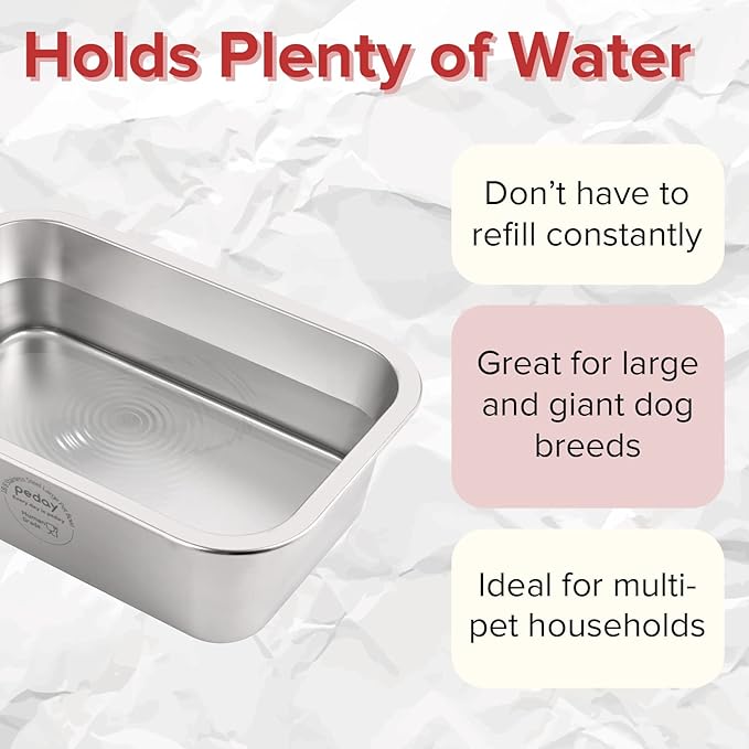 PEDAY 2.64 Gallon Extra Large Dog Water Bowl, Human Grade Stainless Steel, for Extra Large Sized Dogs - Silver Classic