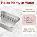 PEDAY 2.64 Gallon Extra Large Dog Water Bowl, Human Grade Stainless Steel, for Extra Large Sized Dogs - Silver Classic