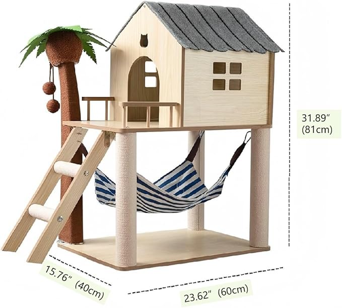 Deluxe Large Cat Tree with Hammock and Condo Sisal Scratching Posts Multi-Level Cat Tower for Indoor Cats Playhouse Perch Furniture