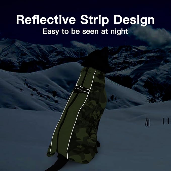 Dog Winter Jacket - Large, Warm Zip Up Snowsuit Dog Harness Vest, Reflective, Water-Resistant, Camouflage