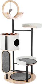 66-Inch Cat Tree with Scratching Post Cat Tower Multi-Level Cats Furniture with Dangling Ball Platform Hammock for Indoor Cats Large Adult