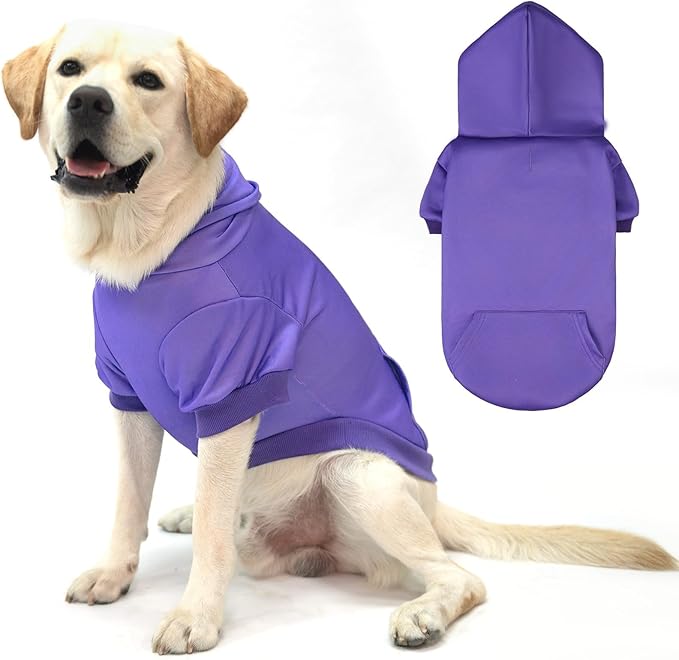 KOOLTAIL Dog Hoodie for Large Medium Small Dogs,Soft and Warm Pet Sweater with Leash Hole and Pocket Boy Girl,Puppy Fall Winter Jacket Clothes,French Pitbull Cold Weather Coat Sweatshirt,Purple L