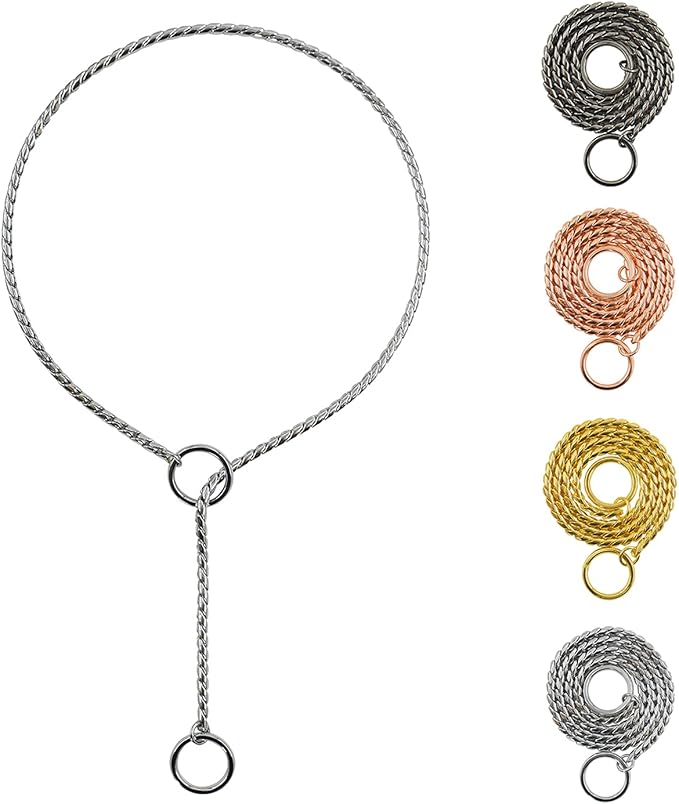 Heavy Duty Dog Choke Collar Slip Dog P Chain Snake Collar Plating Anti-Rust Dog Training Collars for Small Large Dogs Black/Gold/Silver/Rose Gold 15.5in-29.5in (21.5in, Silver)
