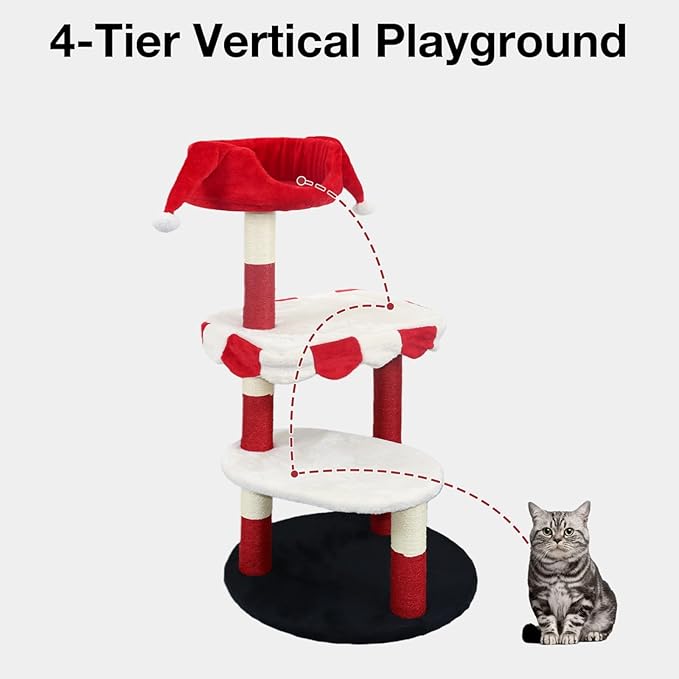 Cat Tree with Cozy Perch & Scratching Posts - Red & White Design Multi-Level Cat Furniture for Kittens/Cats to Climb, Rest & Play