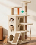 【Tank-Sturdy Tower】 PetDance Heavy Duty Cat Tree for Cats Fits Kittens to XL Maine Coons, Cat Tower with Scratching Posts, Cat Climber with 3 Spacious Hideaway, Beige