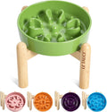LE TAUCI Ceramic Slow Feed Dog Bowls, Elevated for Small Breeds, Anti-Gulping, Non-Slip, 6 inch, Green
