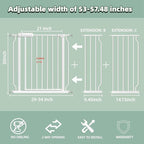 TSAYAWA Walk Through Baby Gate with Door, 53-57.48 Inch Wide Presure Mounted No Drill Metal Auto Close Child Gate for Stair Doorway - Indoor Outdoor Safty Gate for Toddler Dog Doggie, White