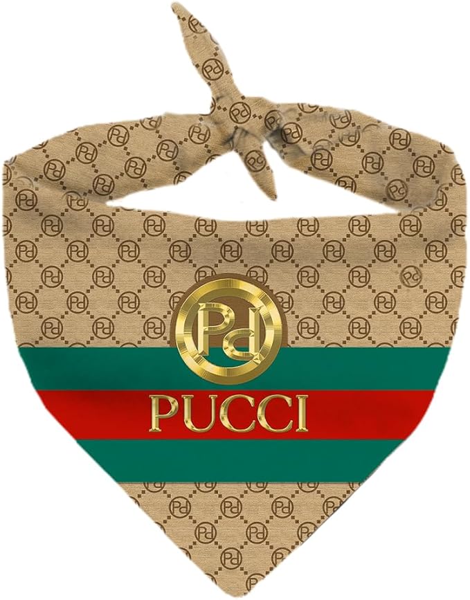 Dog Bandana Pucci Designer Fashion Clothes Scarf kercheif for Small Medium and Large Dogs. Funny Parody Gift for Girl or boy Dog Soft Durable Fabric, Adjustable tie-on Style Triangle