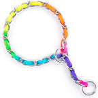 TSPRO Stainless Steel Heavy Duty Metal Dog Collar, Adjustable and Durable Pet Collar for Medium to Large Dogs, Ideal for Walking and Training (Rainbow-Colored, 4MM*20.5-23 inches)