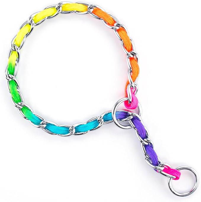 TSPRO Stainless Steel Heavy Duty Metal Dog Collar, Adjustable and Durable Pet Collar for Medium to Large Dogs, Ideal for Walking and Training (Rainbow-Colored, 4MM*20.5-23 inches)