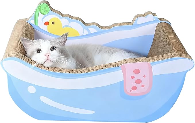 Cat Bed - Bathtub Nest with Scratching Board | Bathtub-Shaped Calming Cat Bed - for Kitten Puppy Small Dog Pet Home Decor Living Room Balcony Apartment Dorm Sleeping Play
