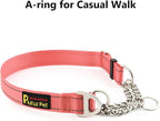 Plutus Pet Martingale Dog Collar with Stainless Steel Chain and Reflective Nylon, Adjustable No Pull Training Collar, for Small Medium, and Large Dogs, Pink, S