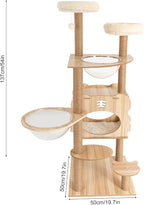Cat Tree, 54" Indoor Cat Tree Tower, Sturdy Luxury Condo Rest Cat, with Scratching Posts, Wide Platforms, Two Space Capsules, Cat Nests, and Play Balls