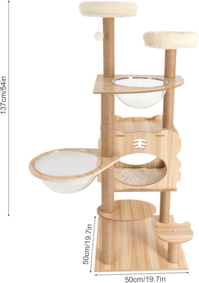 50x50x137 cm Cat Tree, 4-Level MDF Condo with Sisal Posts, Modern Brown Tower for Indoor Cats, Scratching Furniture, Plush Perch & Condo Hideout, Stable Base for Large Kittens
