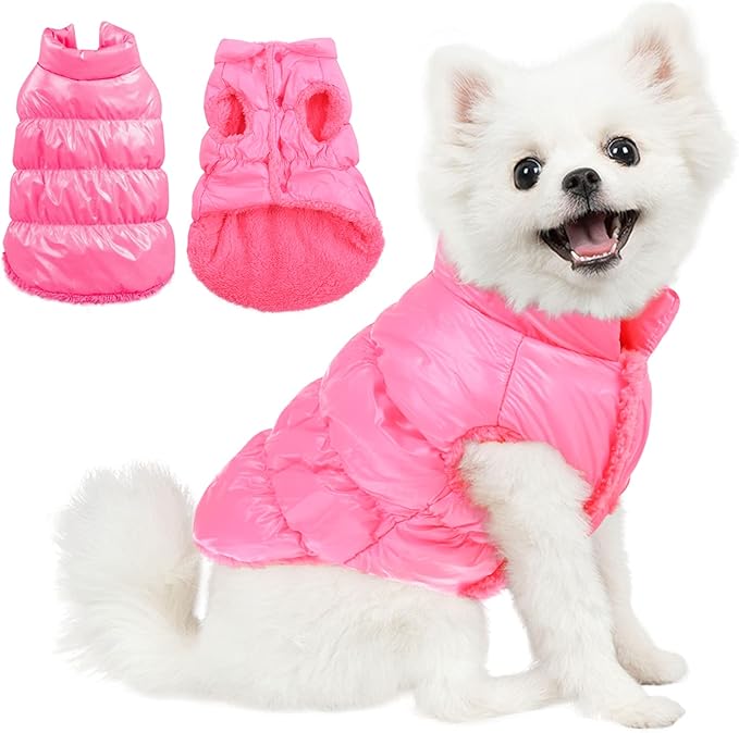 AOFITEE Dog Coat, Waterproof Dog Jacket, Winter Coats for Small Dogs, Windproof Dogs Puffer Jacket, Fleece Pet Snowsuit Puffer Vest with Snap Closure, Cold Weather Coats for Boy Girl Puppy, Pink, S