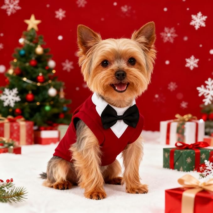 Dog Suit with Bow Tie Pet Tuxedo for Small Medium Dogs Cats Formal Clothes Puppy Outfits for Halloween Wedding Birthday (Red, Large)