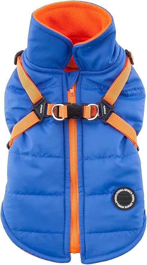 Puppia Mountaineer Winter Dog Coat with integrated harness No Pull Cold Weather Waterproof Warm Fleece Back Zipper for Small & Medium Dog, ROYAL BLUE, X-Large