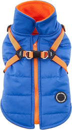 Puppia Mountaineer Winter Dog Coat with integrated harness No Pull Cold Weather Waterproof Warm Fleece Back Zipper for Small & Medium Dog, ROYAL BLUE, Medium