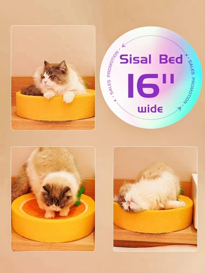 Fruit Cat Scratcher, Orange Round Cat Bed, Sisal Cat Scratcher, Wear-Resistant, Indoor Use