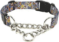 Martingale Dog Collar with Chain Stainless Steel, Nylon Dog Collar Flowers Pattern, Adjustable Training Walking Collar with Quick Release Buckle, Slip Chain Collar for Puppy Medium Large Dogs