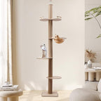Floor Standing cat Tree with sisal Scratching Post, Height Adjustable, Multi-Level cat Tower with Hammock, Perch and Capsule, Sturdy Pine for Large Cats up to 33 lbs