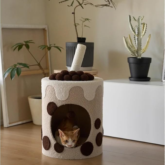 Happy & Polly 26" Boba Tea Medium Cup Cat Tree Tower Tall Multi-Level Stable Condo for Large Cats Multifunctional Cat Furniture Activity Center for Kitten
