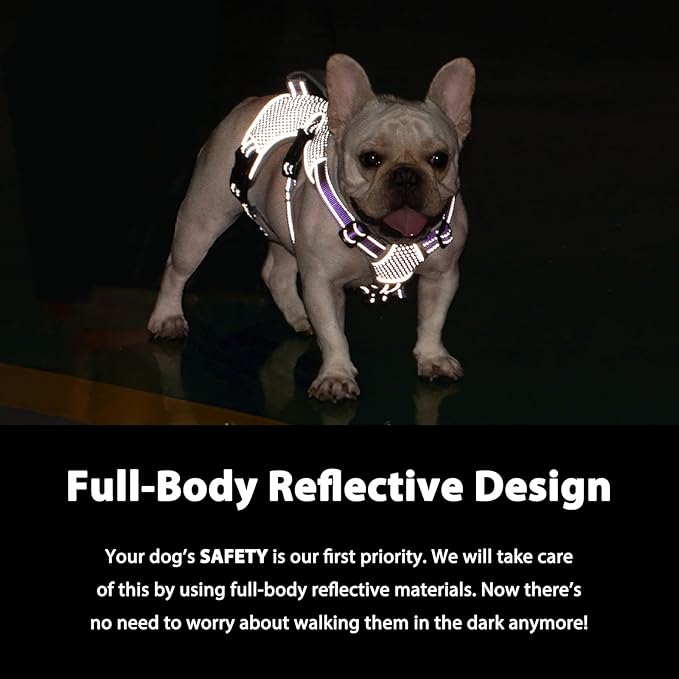 Huntboo Escape Proof Dog Harness, Escape Artist Harness, Reflective Dog Harness with Handle, Durable,Adjustable Vest for Small Medium Large Dogs Walking, Training, and Running Gear(Lavender Purple,M)