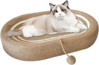 Cat Scratching Post and Cat Mat - 24 Inch Durable Sisal Rope with Interactive Ball, 3-in-1 Scratcher Cardboard Bed for Indoor Kitten to Play, Round-Oval Rest and Scratch (Runway)